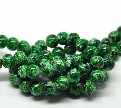 20 perles en verre 10 mm vert avec effet tacheté de couleurs