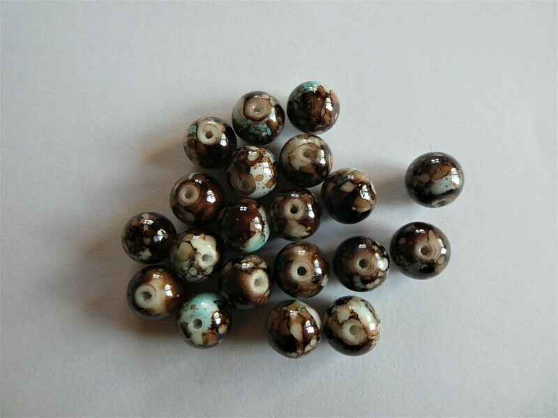 20 perles de verre marron foncé avec reflets turquoise