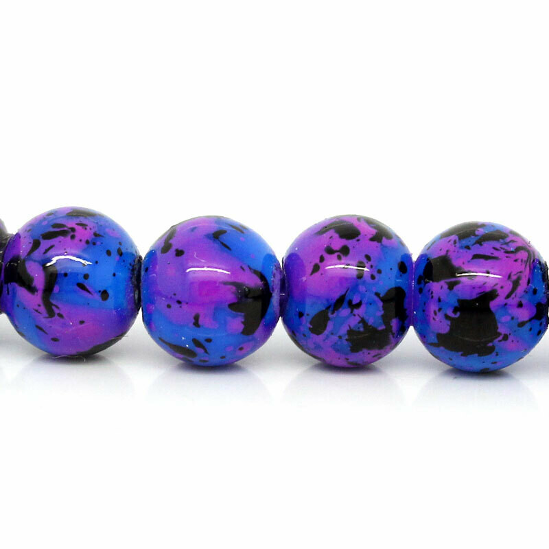 30 perles en verre bleu effet moucheté 8 mm