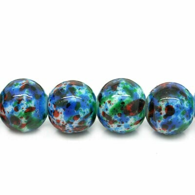 30 perles en verre 8 mm bleu avec effet tacheté de couleurs