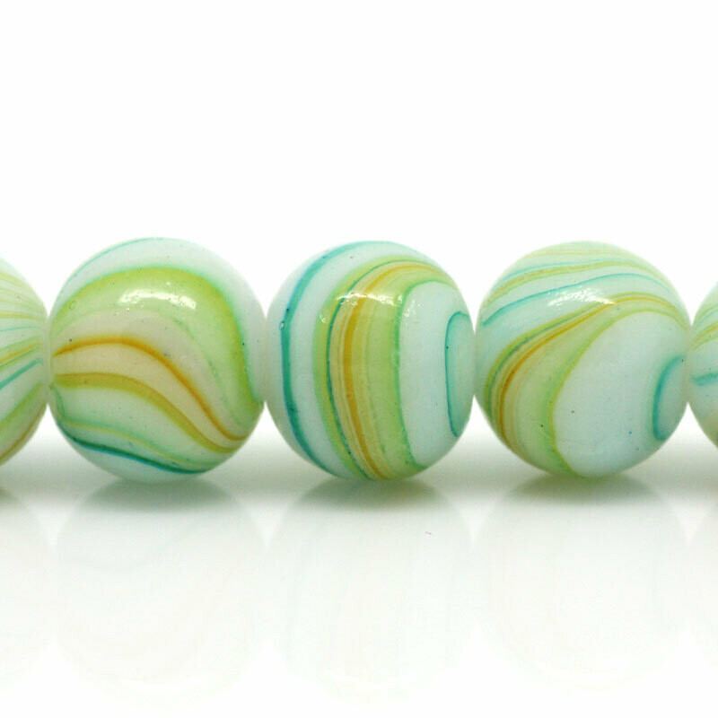 20 perles de verre berlingot vert jaune 8 mm