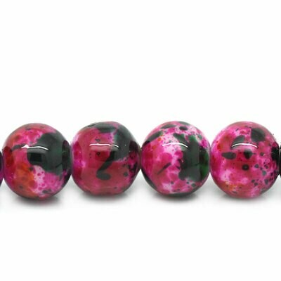 30 perles en verre rose avec effet moucheté 8 mm