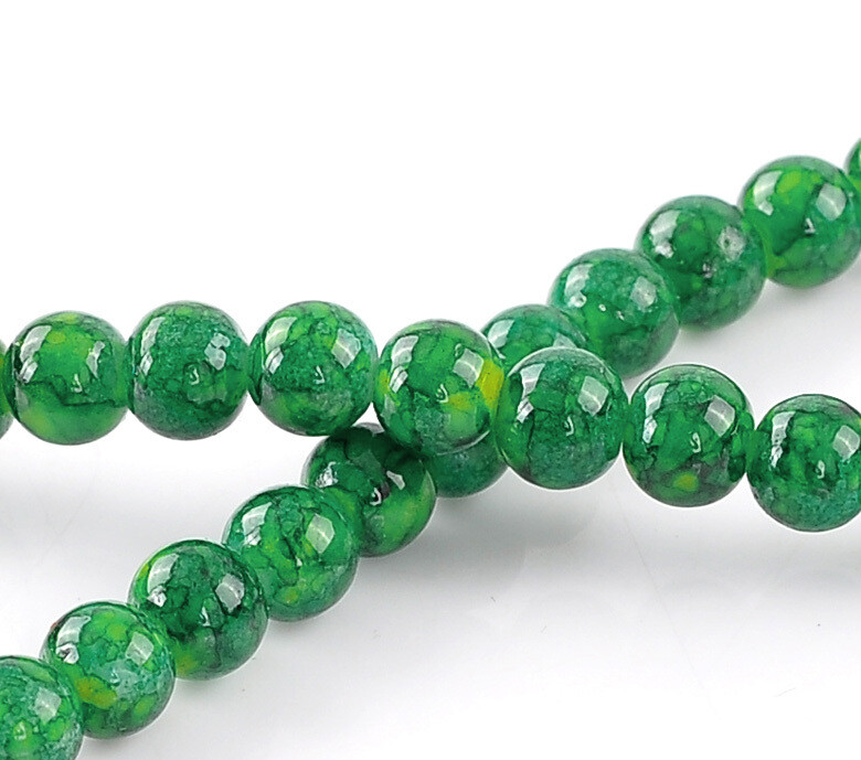 30 perles de verre  8 mm moucheté vert