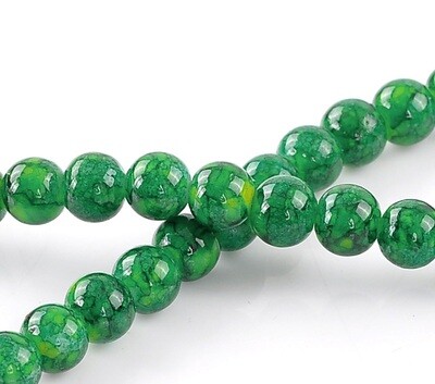 30 perles de verre 8 mm moucheté vert