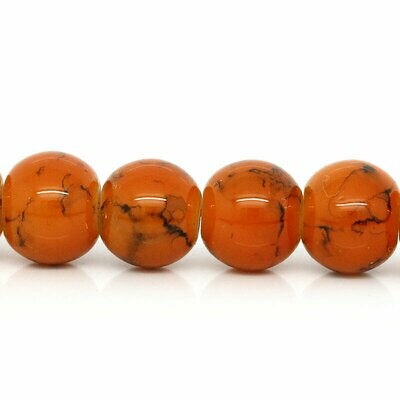 30 perles en verre orange marbré 8 mm