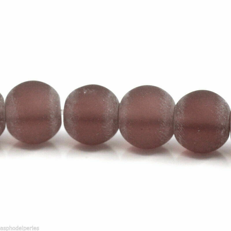 30 perles en verre 8 mm violet mat givré dépoli