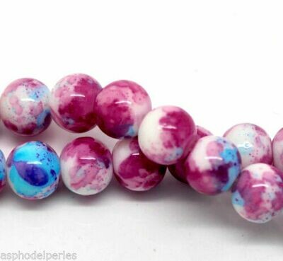 20 perles en verre rose et bleu soutenu 8 mm