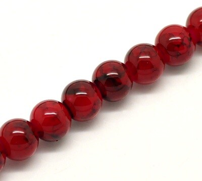 50 perles en verre rouge avec effet marbré 8 mm