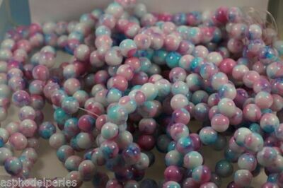 20 perles en verre rose et bleu 8 mm