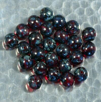 10 perles de verre de Bohème tchèque 8 mm Ruby Picasso