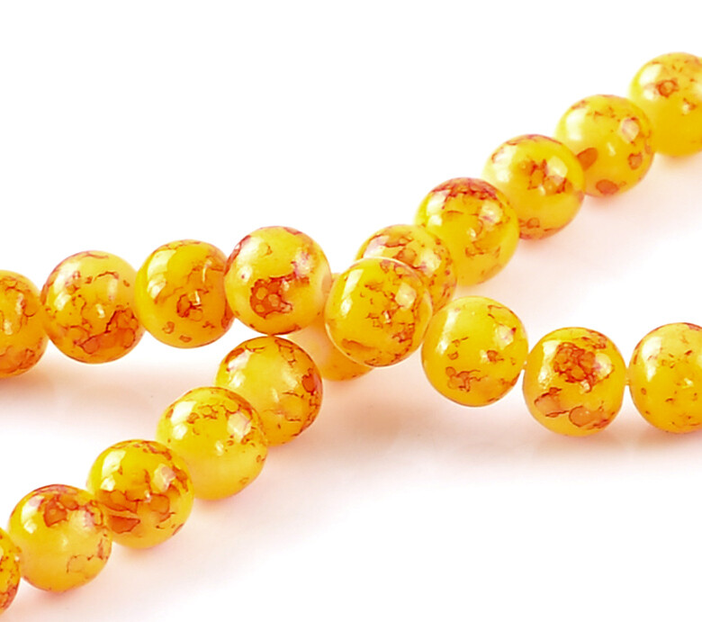 30 perles de verre  8 mm jaune moucheté rouge