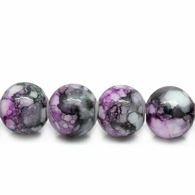 20 perles en verre avec effet aquarelle rose noir 8 mm