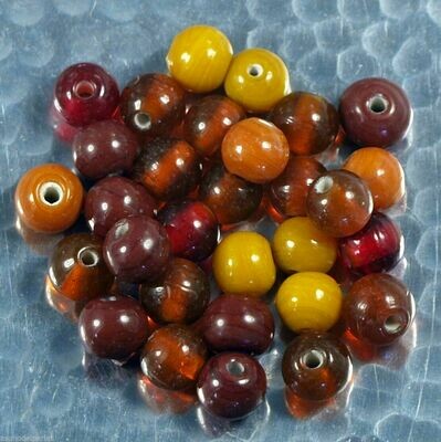 20 perles de verre artisanal 8 mm environ mélange rouge safran brillant