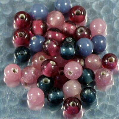 20 perles de verre artisanal 8 mm environ mélange mauve rose