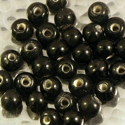 10 perles en verre artisanal environ 8 mm noir brillant