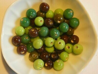 20 perles de verre artisanal 8 mm environ mélange vert marron brillant