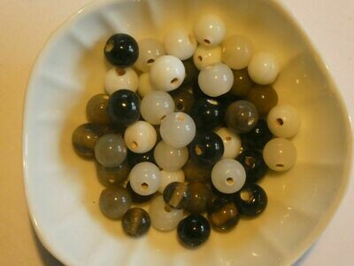 20 perles de verre artisanal 8 mm environ mélange noir blanc gris brillant