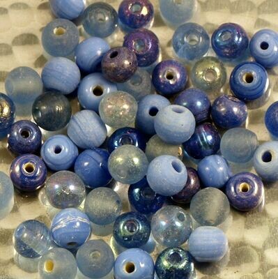 30 perles de verre artisanal 6 mm environ mélange bleu