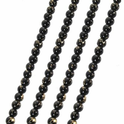 30 perles de verre 6 mm noir et or