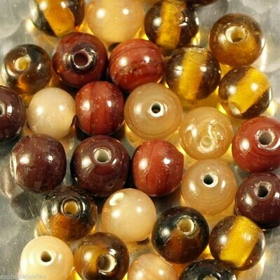 Mélange de 30 perles de verre artisanal 6 mm topaze chocolat