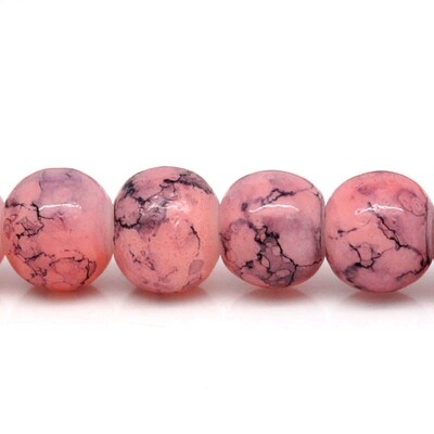 30 perles de verre 6 mm rose crevette avec un effet marbré