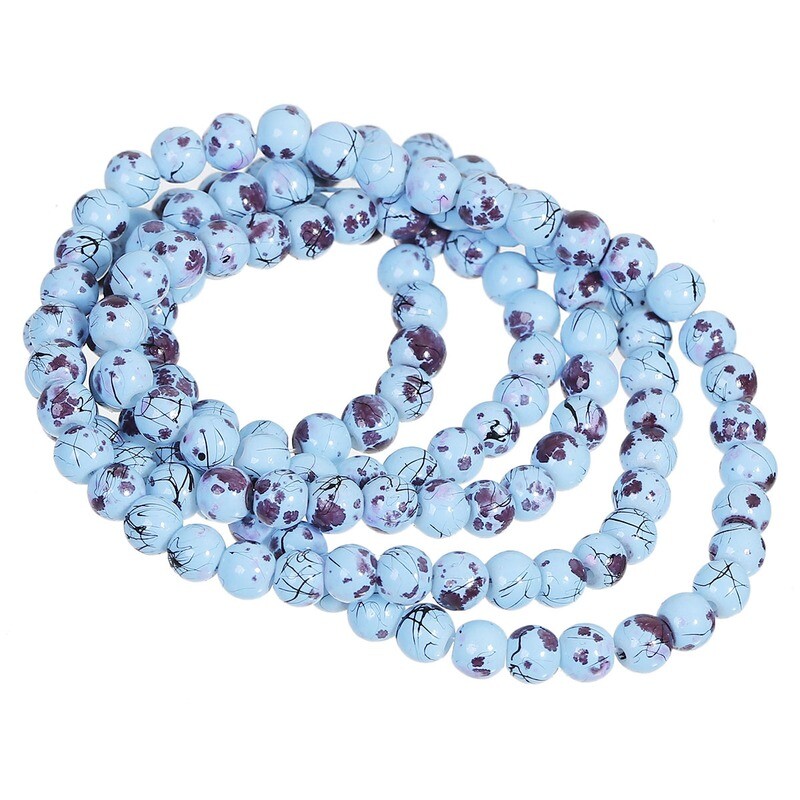 30 perles de verre  6 mm turquoise moucheté
