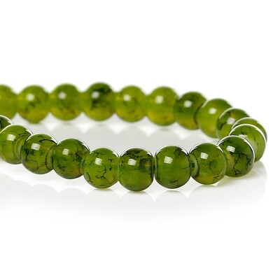 100 perles en verre vert olive avec effet marbré 4 mm