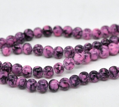 100 perles en verre rose avec effet marbré 4 mm