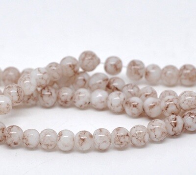 100 perles en verre blanc cassé avec effet marbré marron 4 mm
