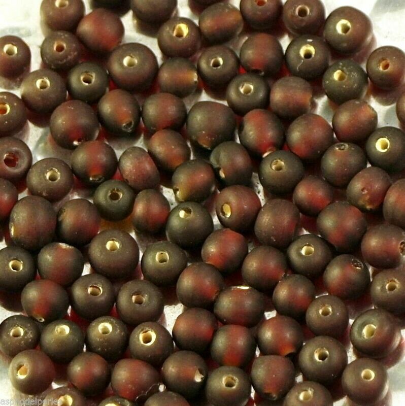 100 perles de verre artisanal 4 mm environ rouge foncé mat