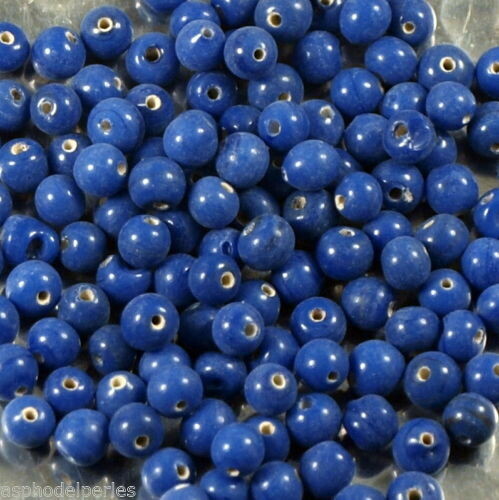 100 perles de verre artisanal 4 mm environ couleur  bleu lapis brillant