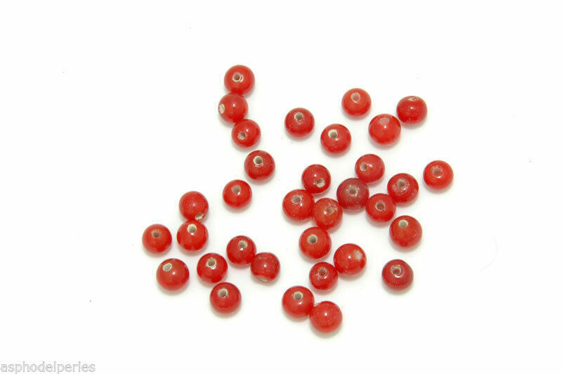 100 perles de verre artisanal 4 mm environ couleur  rouge groseille