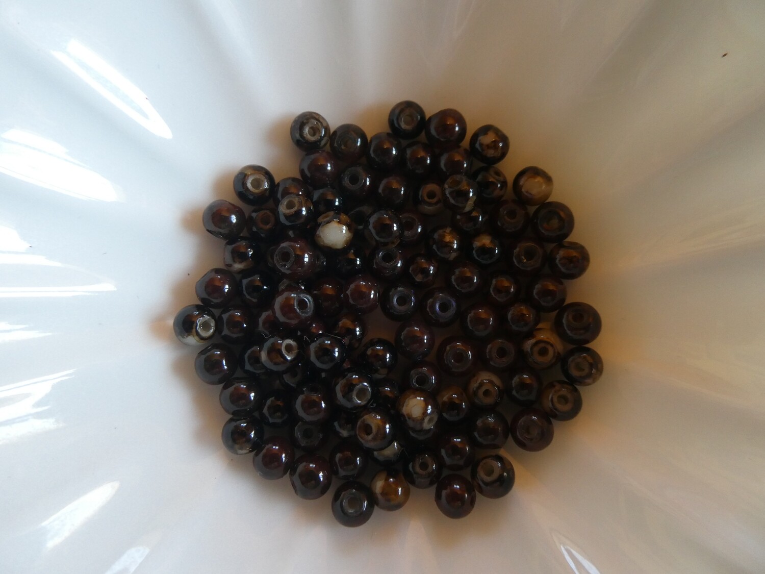 100 perles de verre marron moucheté 4 mm