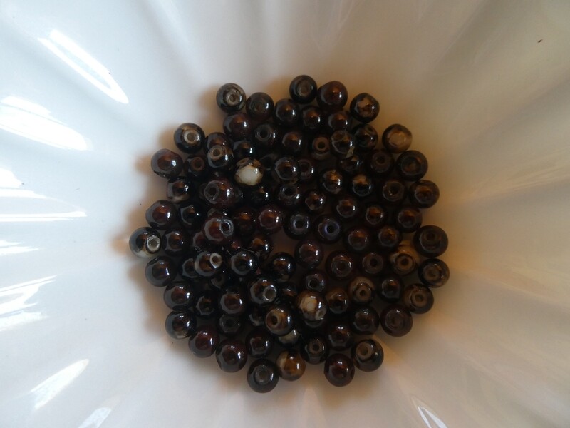 100 perles de verre marron moucheté 4 mm