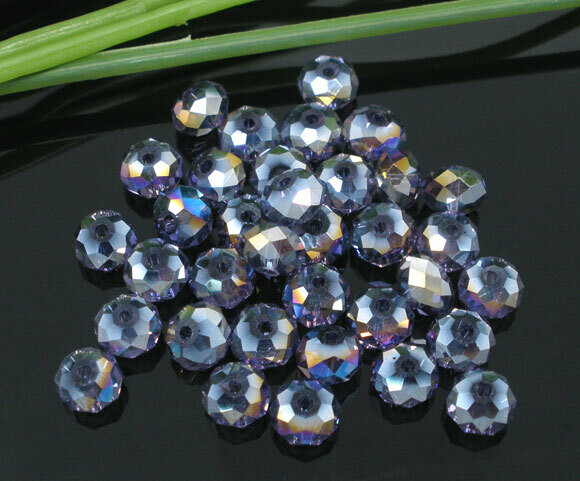 43 perles donuts 6 x 4,5 mm couleur violet AB cristal de Chine