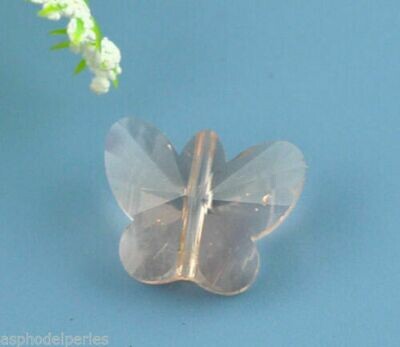 4 perles papillon en cristal de Chine ROSE CLAIR 15 x 12 mm