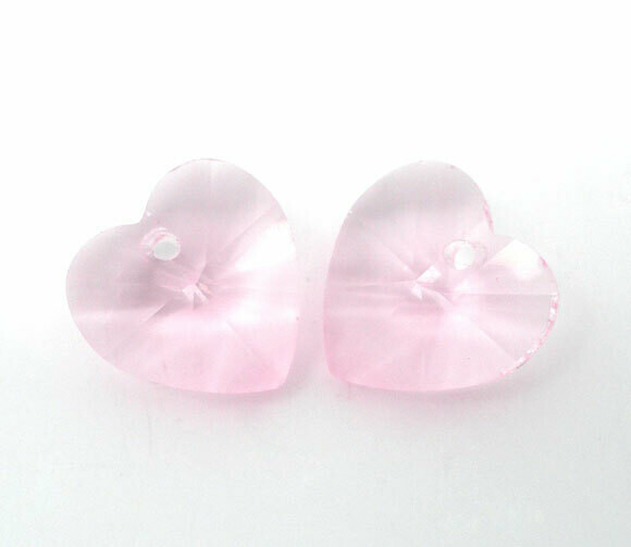 5 pendentifs coeur ROSE CLAIR en cristal de Chine 10x10 mm