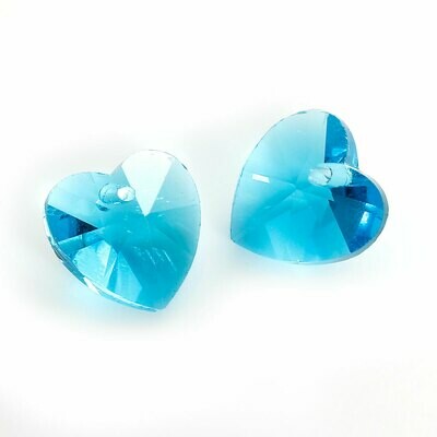 5 pendentifs coeur BLEU TURQUOISE en cristal de Chine 10x10 mm
