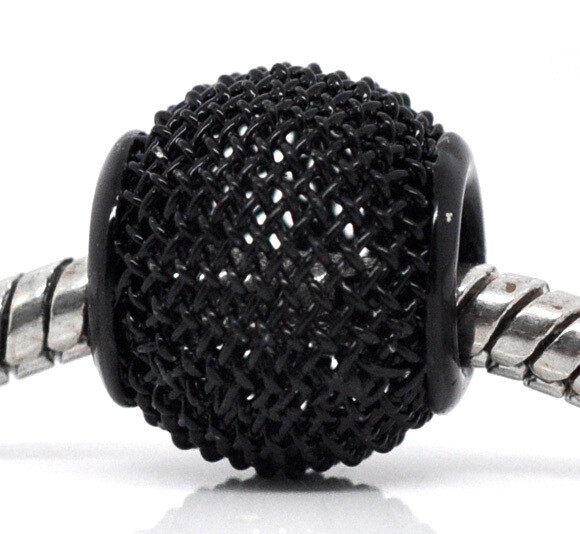 3 perles grillagées noires 12 x 10 mm