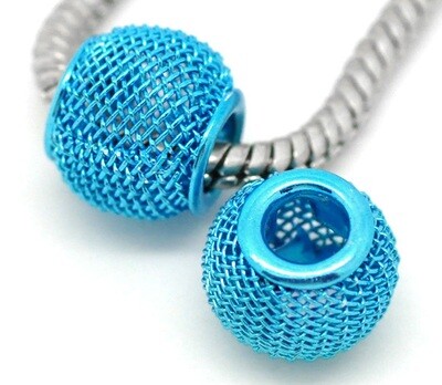 3 perles grillagées bleu turquoise 12 x 10 mm