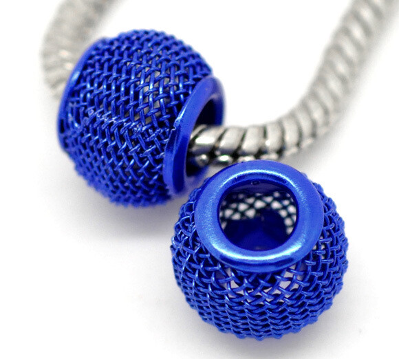 3 perles grillagées bleu marine 12 x 10 mm