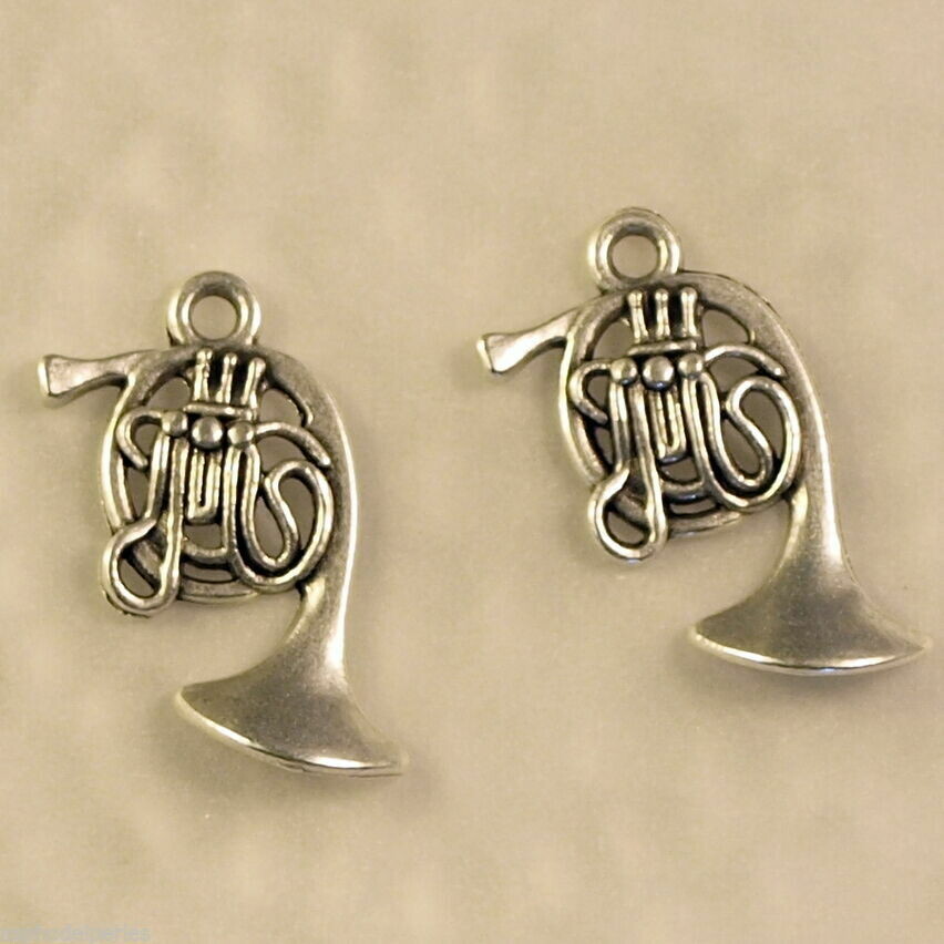 2 breloques pendentifs cor d'harmonie argentées 23 x 13 mm