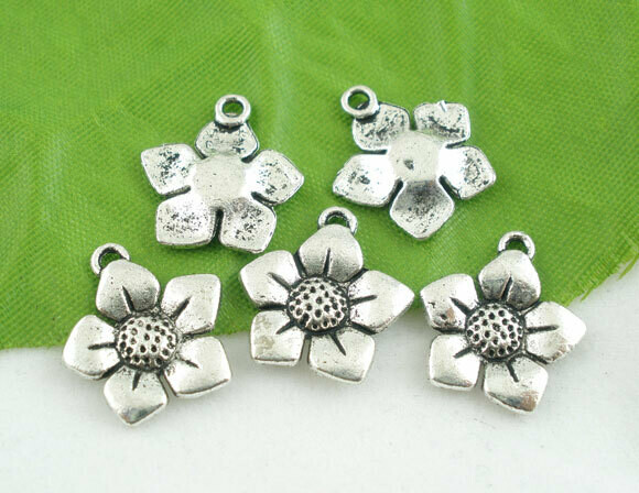 8 pendentifs fleur en argent tibétain 15 mm