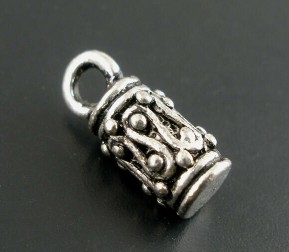 10 petites breloques cylindre argenté vieilli 12 x 5 mm