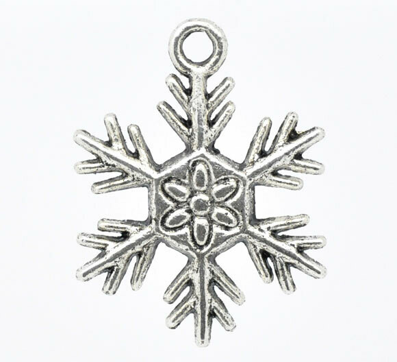 6 pendentifs flocons de neige Noël argentés 25 x 19 mm