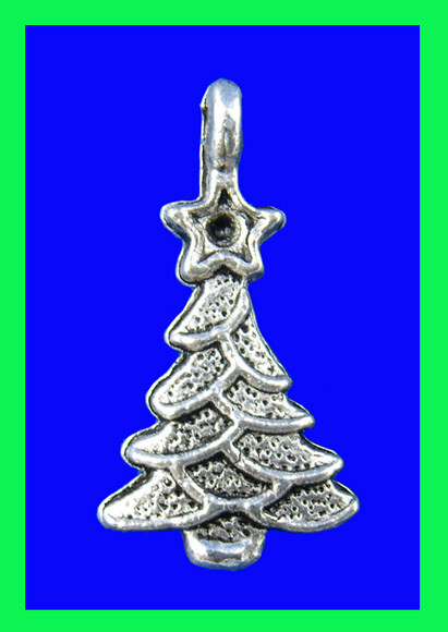 10 pendentifs sapin de Noël argentés 11 x 20 mm