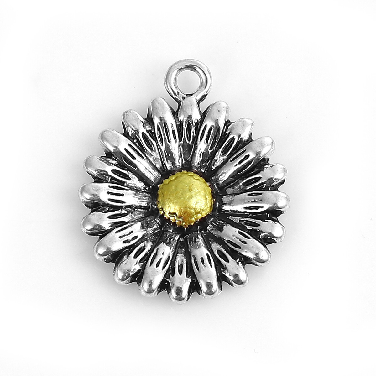 2 pendentifs fleur  argenté ancien coeur doré 24 x 20 mm