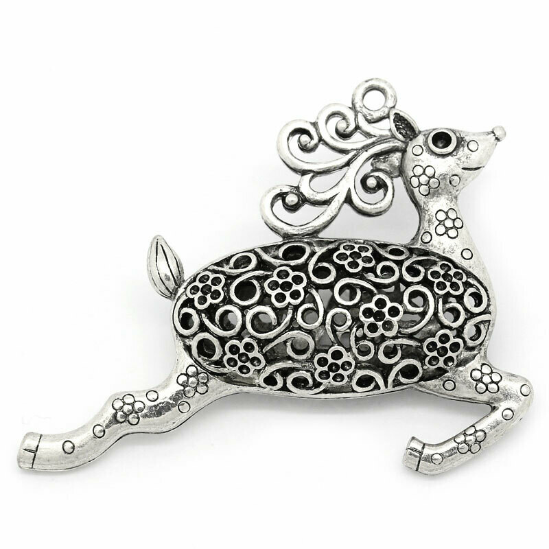 Pendentif renne de Noël  argenté 6,4 x 5 cm