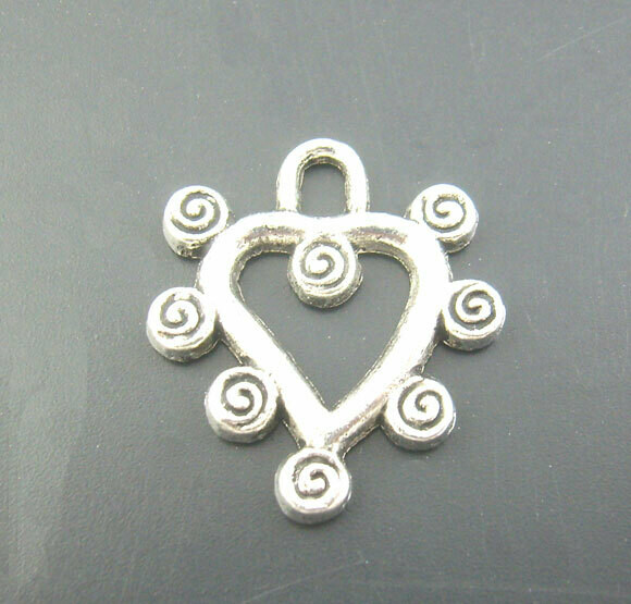 10 pendentifs coeur  argenté spirales 19 x 21 mm sans nickel