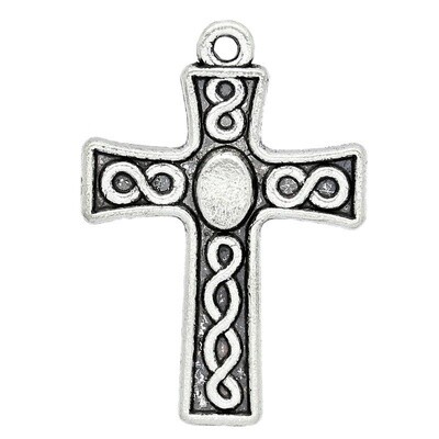 4 pendentifs croix argentées 25 x 18 mm